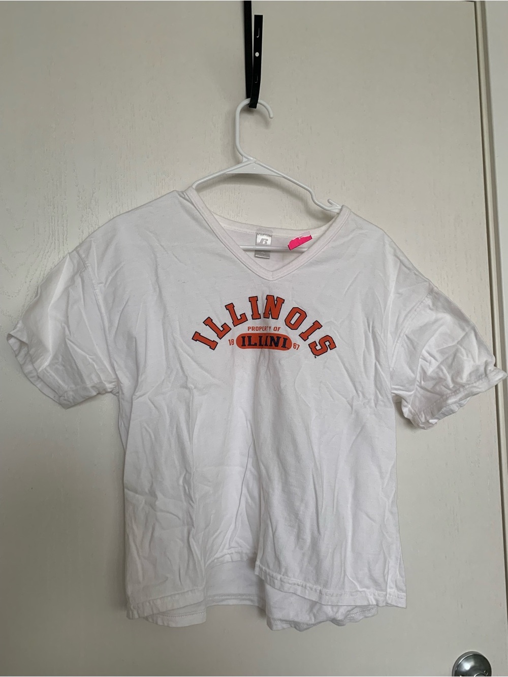 Russell Athletic White Crop Tee with Orange "Illinois" Graphic